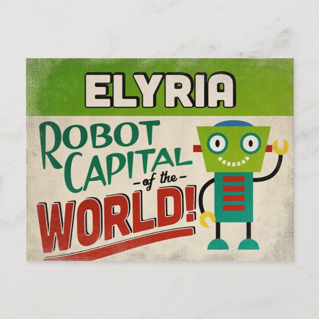 Elyria Ohio Robot - Funny Vintag Postkarte (Vorderseite)
