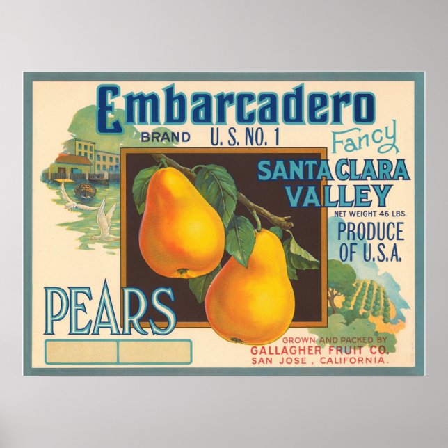 Embarcadero Birnen Kratetikett Poster (Vorne)