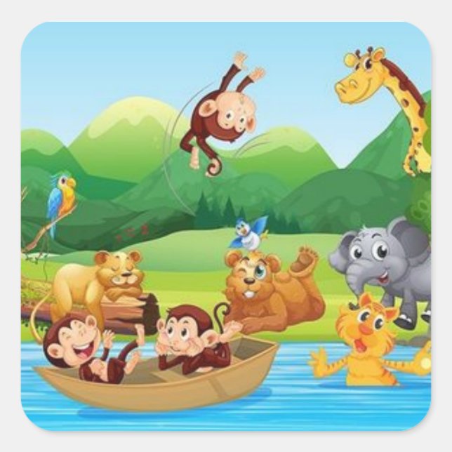 Embark für ein Mini-Safari-Abenteuer (Sticker Stic Quadratischer Aufkleber (Vorderseite)