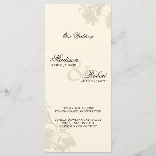 Embassy Ecru Creme Floral Wedding Program Card Programm (Vorderseite)