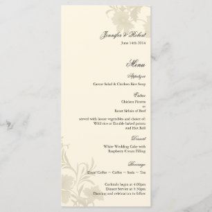 Embassy Floral Ecru Creme Wedding Menu Card Menükarte