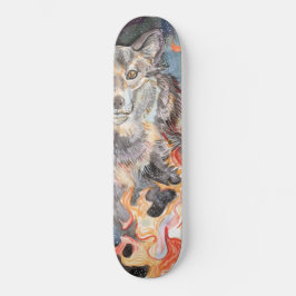 Ember Eyes Wolf Watercolor Skateboard