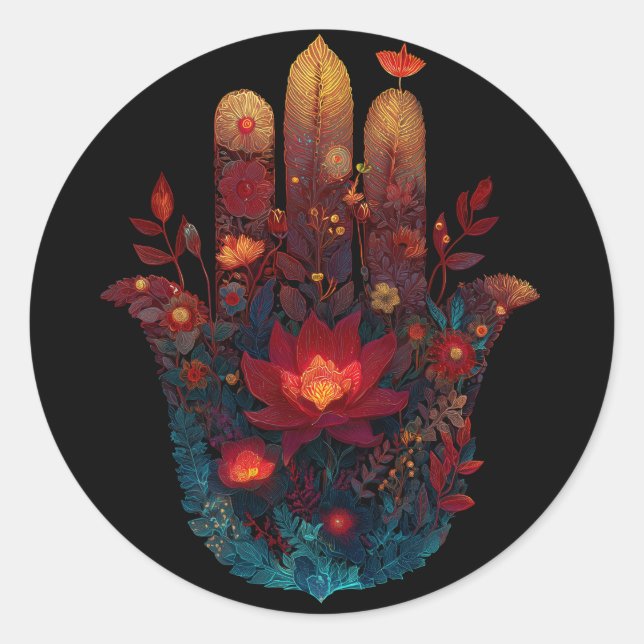 Ember Lotus | Hamsa-Hand-Design Runder Aufkleber (Vorderseite)