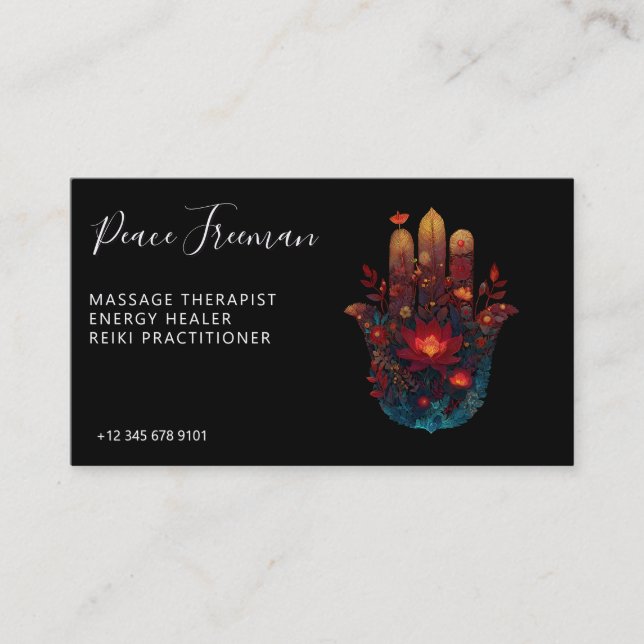 Ember Lotus | Hamsa-Hand-Design Visitenkarte (Vorderseite)