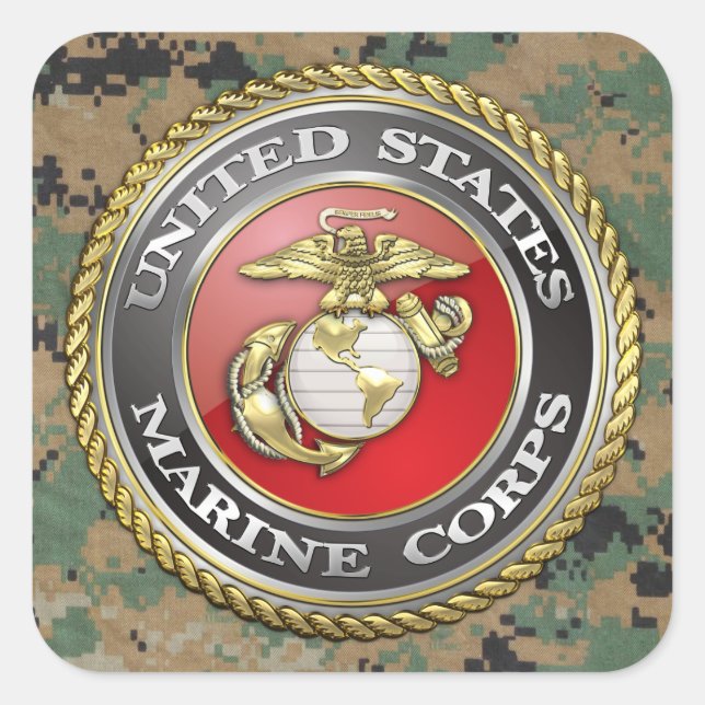 Emblem des US-Marine Corps (USMC) [3D] Quadratischer Aufkleber (Vorderseite)