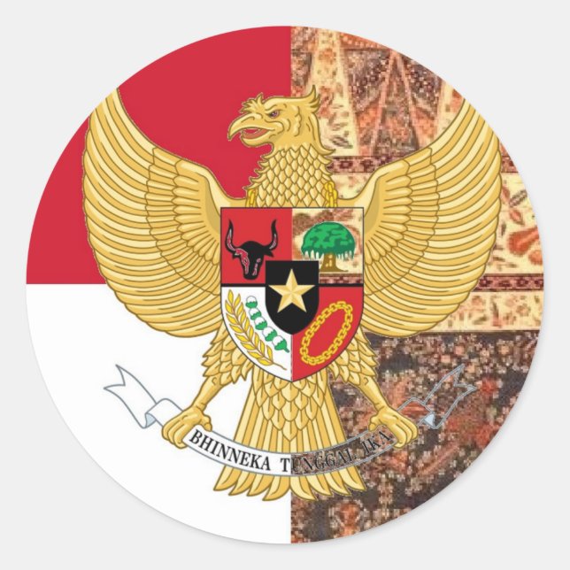Emblem Indonesiens - Garuda Pancasila Batik Flag Runder Aufkleber (Vorderseite)