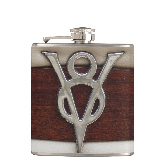 Emblem V8-Motor Grease Monkey Flachmann (Vorderseite)
