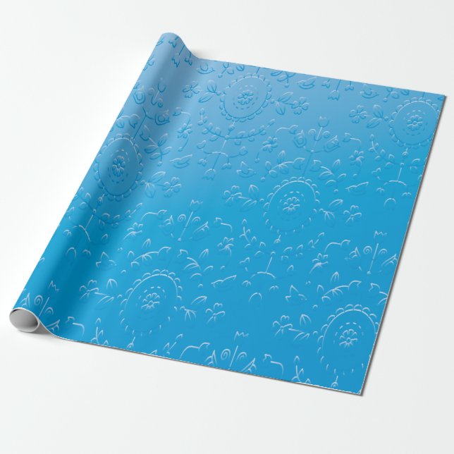 Embossed Blue Blume Abstrakt Gradient Geschenkpapier (Ungerollt)