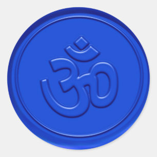 Embossed Blue Om Sign Runder Aufkleber