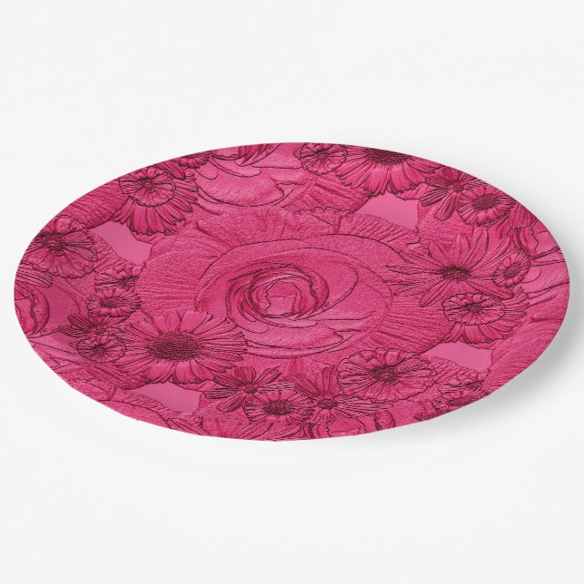 Embossed Blume-Berry-PAPER-TELLER Pappteller (Schrägansicht)