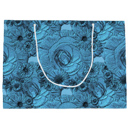 Embossed Blume-Blue Green-GIFT BAG L Große Geschenktüte