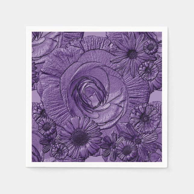 Embossed Blume-Dunkel-Lila-COCKTAIL-NAPKINS Serviette (Vorderseite)