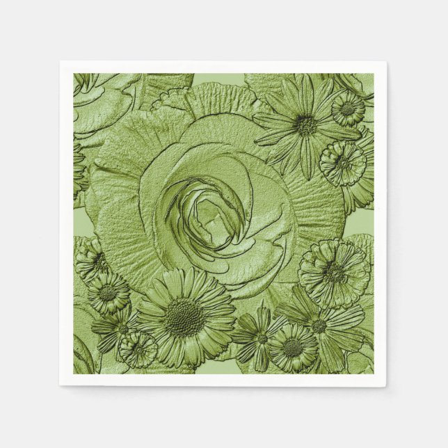 Embossed Blume Green-COCKTAIL-NAPKINS Serviette (Vorderseite)