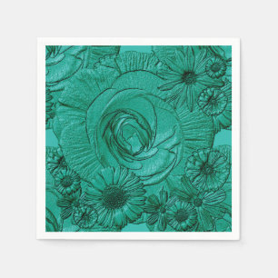 Embossed Blume-Jade Green-COCKTAIL NAPKINS Serviette
