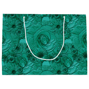 Embossed Blume-Jade Green-GIFT BAG L Große Geschenktüte