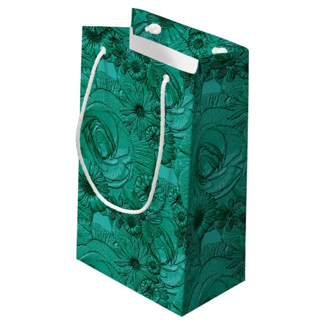 Embossed Blume-Jade Green GIFT BAG S Kleine Geschenktüte (Rückseite Schrägansicht)