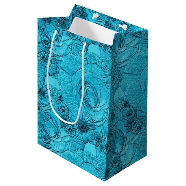 Embossed Blume-Light Blue-GIFT BAG Mittlere Geschenktüte (Vorderseite Schrägansicht)