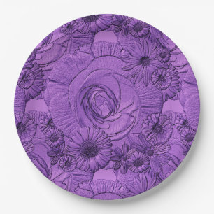 Embossed Blume-Med Lila-PAPER-TELLER Pappteller