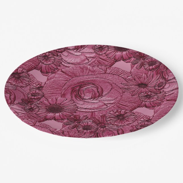 Embossed Blume-PAPER-TELLER Pappteller (Schrägansicht)