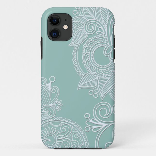 Embossed Boho Aquamarin Paisley Case-Mate iPhone Hülle (Rückseite)