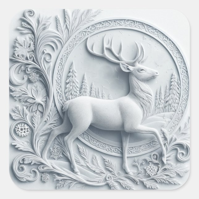 Embossed Collage Deer in Motion Square Sticker (Vorderseite)