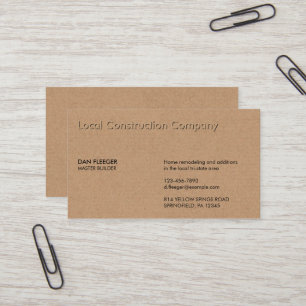 Embossed Construction Business Name Imitats Kraft Visitenkarte