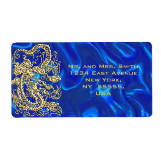 Embossed Gold Dragon auf Blue Satin