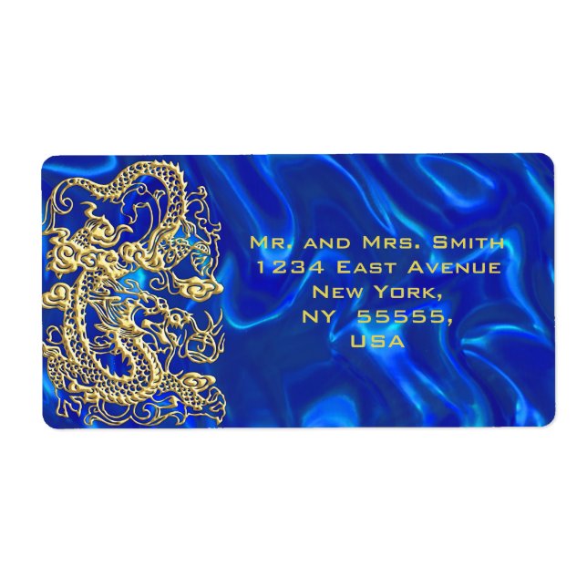 Embossed Gold Dragon auf Blue Satin (Vorne)