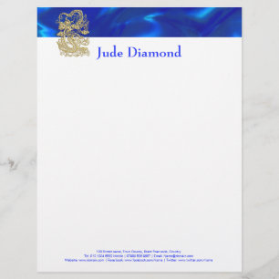 Embossed Gold Dragon auf BlueSatin Print Briefbogen