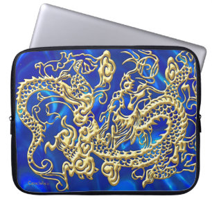 Embossed Gold Dragon auf BlueSatin Print Laptopschutzhülle