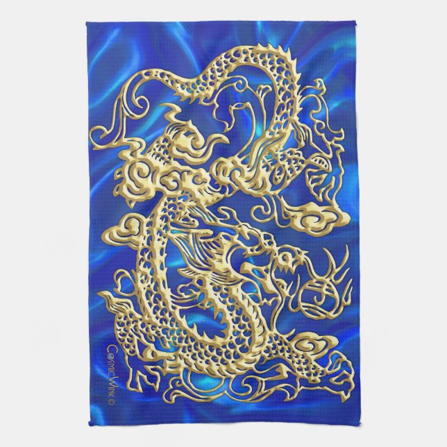 Embossed Gold Dragon Geschirrtuch (Vertikal)