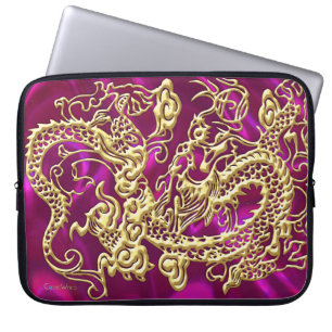 Embossed Gold Dragon Magenta Satin Print Laptopschutzhülle