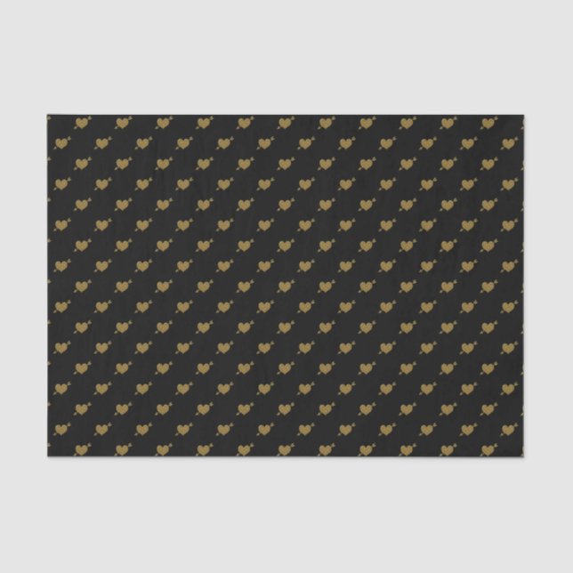 Embossed Gold Hearts BLACK TISSUE WRAP PAPER Seidenpapier (Vorderseite)