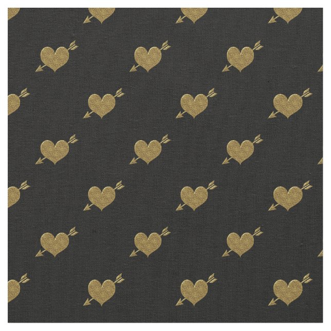 Embossed Gold Hearts Fabric-Black Stoff (Nahaufnahme)
