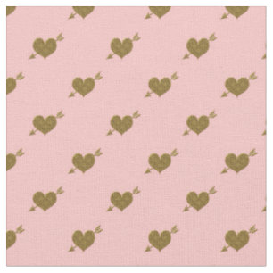 Embossed Gold Hearts Fabric Soft Pink Stoff