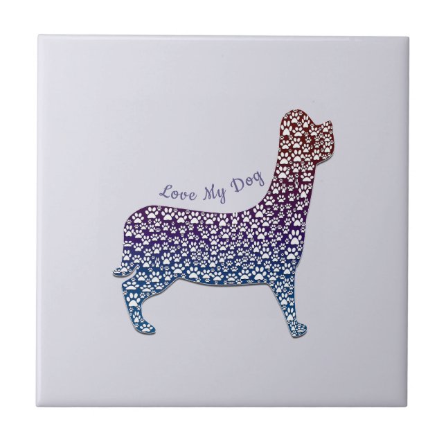 Embossed Indigo Gradient Paw Print Dog Outline Fliese (Vorderseite)