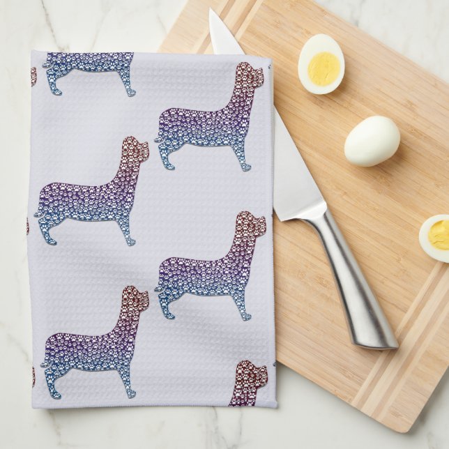 Embossed Indigo Gradient Paw Print Dog Outline Geschirrtuch (Viertel Falte)