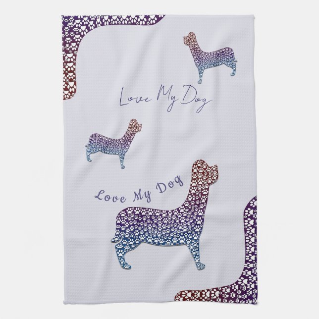 Embossed Indigo Gradient Paw Print Dog Outline Geschirrtuch (Vertikal)
