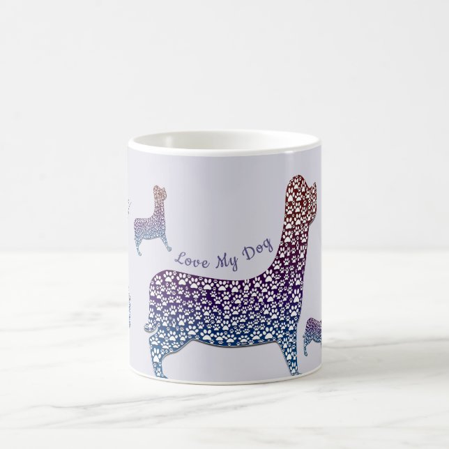 Embossed Indigo Gradient Paw Print Dog Outline Kaffeetasse (Mittel)