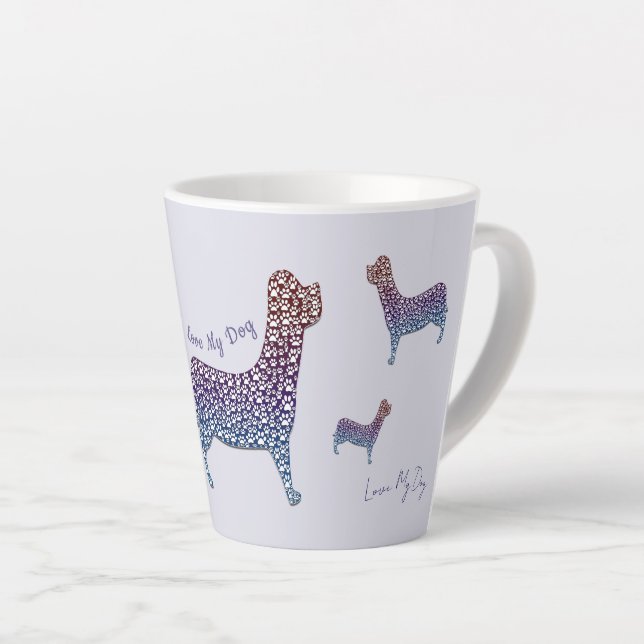 Embossed Indigo Gradient Paw Print Dog Outline Milchtasse (Rechte Ecke)