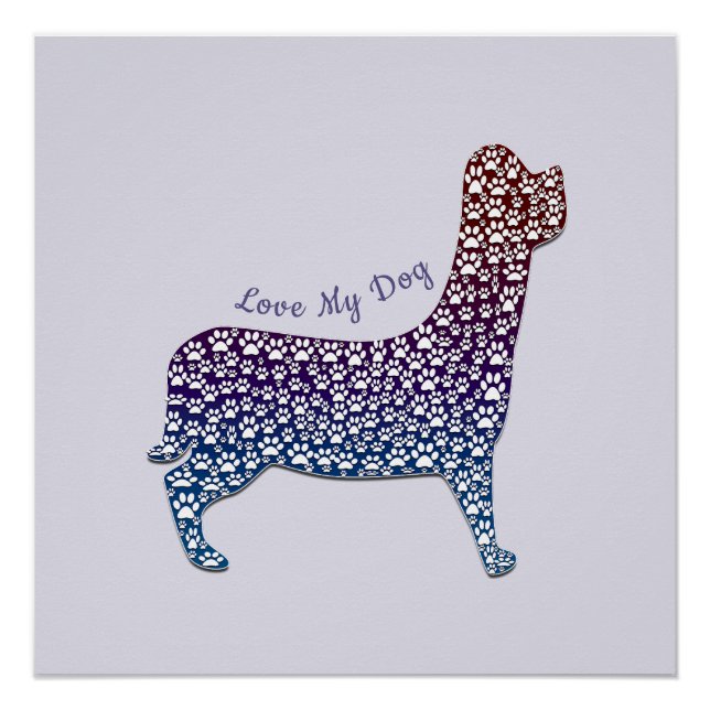 Embossed Indigo Gradient Paw Print Dog Outline Poster (Vorderseite)