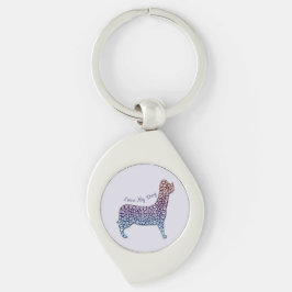 Embossed Indigo Gradient Paw Print Dog Outline Schlüsselanhänger