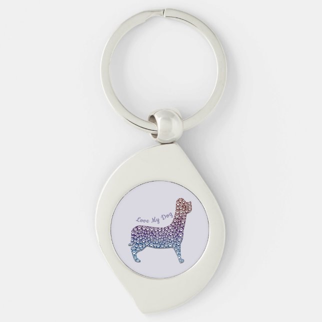 Embossed Indigo Gradient Paw Print Dog Outline Schlüsselanhänger (Vorderseite)