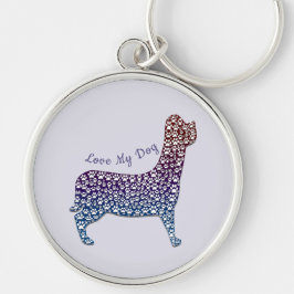 Embossed Indigo Gradient Paw Print Dog Outline Schlüsselanhänger