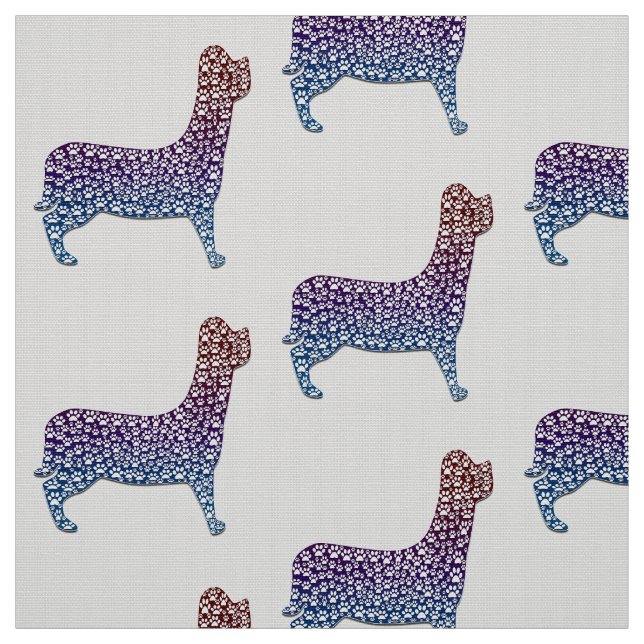 Embossed Indigo Gradient Paw Print Dog Outline Stoff (Muster)