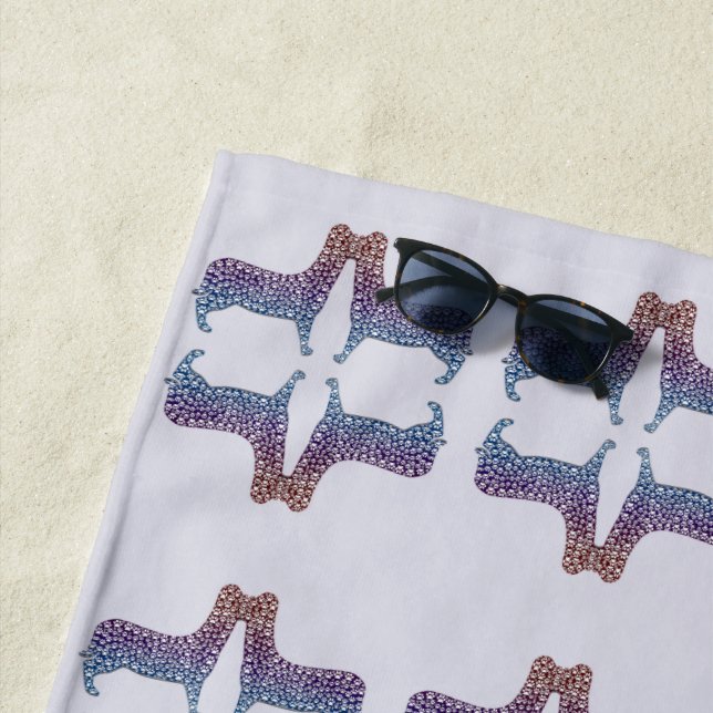 Embossed Indigo Gradient Paw Print Dog Outline Strandtuch (Beispiel)