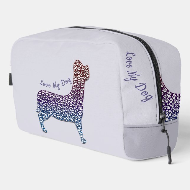 Embossed Indigo Gradient Paw Print Dog Outline Waschbeutel (Rechte Ecke)