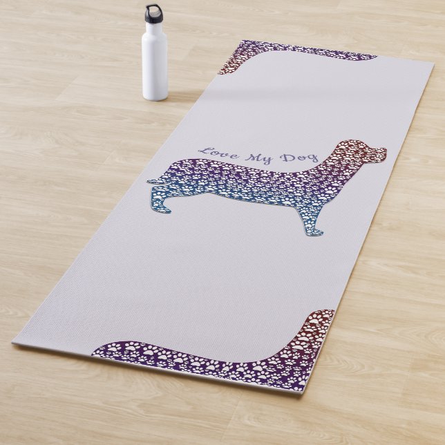 Embossed Indigo Gradient Paw Print Dog Outline Yogamatte (Beispiel)