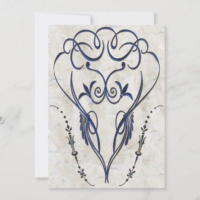 Embossed Look Blue Scroll Elegante Einladungen (Vorderseite)