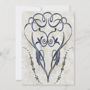 Embossed Look Blue Scroll Elegante Einladungen